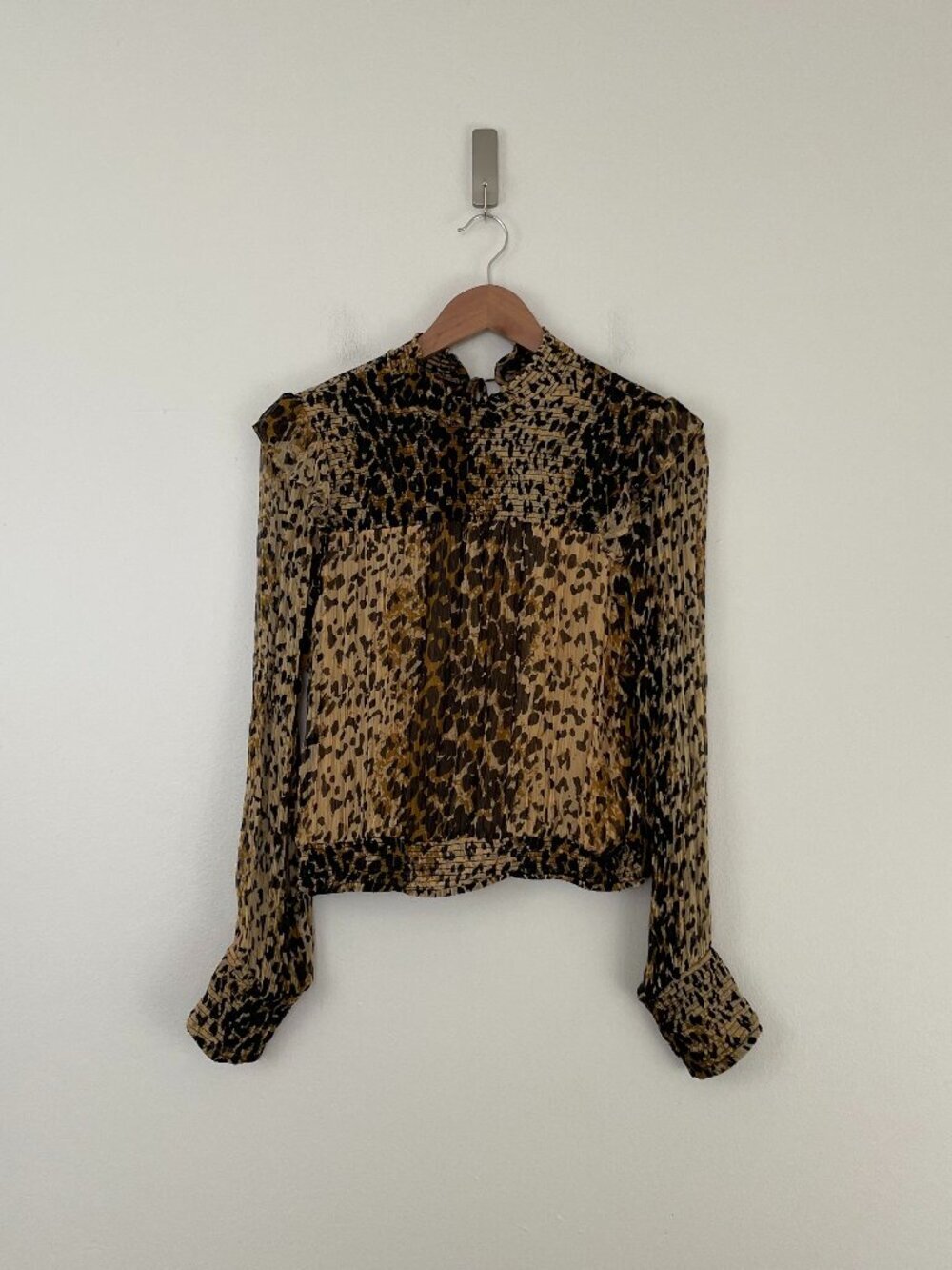 Free People Roma Leopard Print Mock Neck Blouse Size Medium